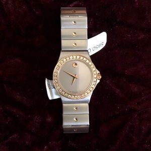 Ladies Movado Museum silver face diamond watch